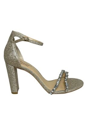 Badgley Mischka Glitter Ankle Strap Heels Sparkly Rhinestone‎ Block Heels Size 8